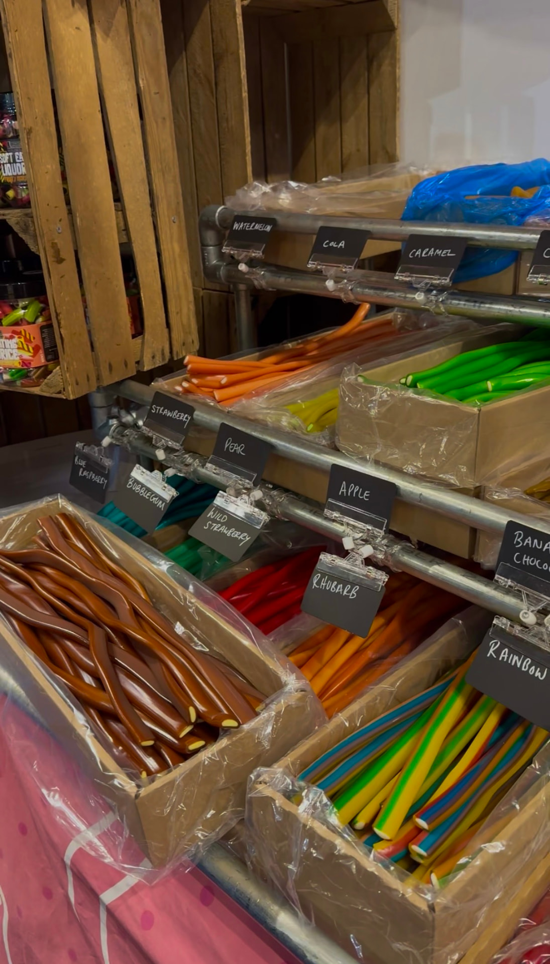 Our full range of colourful liquorice cable flavours on display.