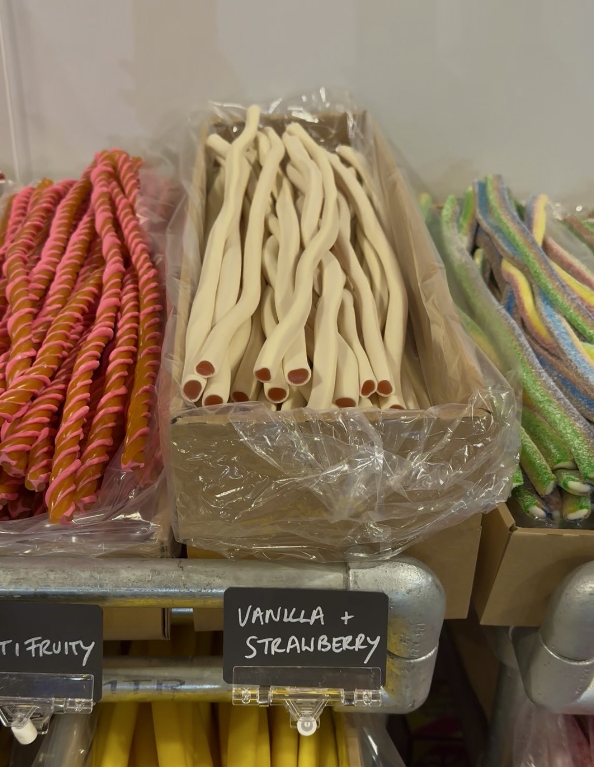 Vanilla and strawberry liquorice cables on display at our stand.
