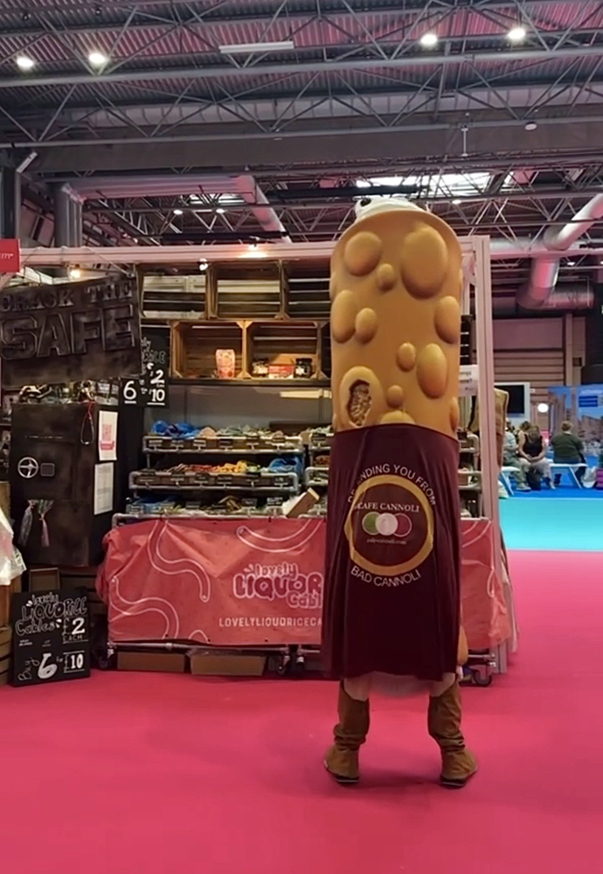 A giant cannoli mascot visiting our stand at the NEC Birmingham.